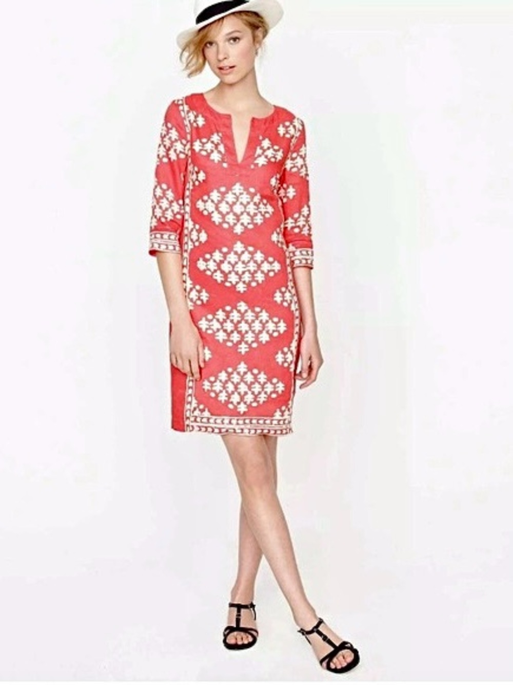 J. Crew | Coral & Ivory | Java Tunic Shift Dress | Linen & Cotton | Size 6